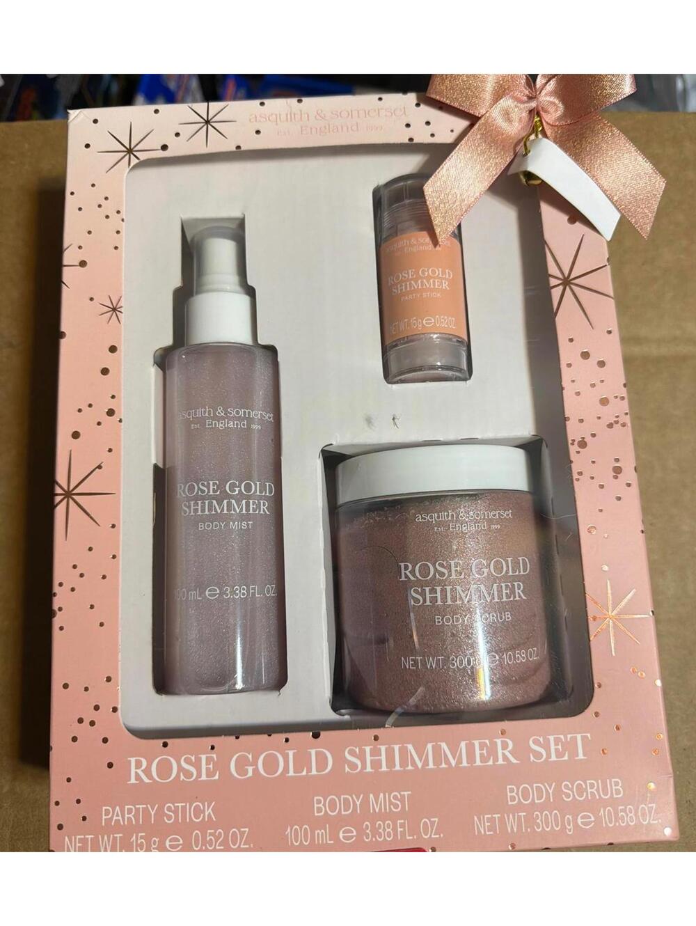 Asquith & Somerset Rose Gold Shimmer Set - Party Stick, Body Mist, Body Scrub